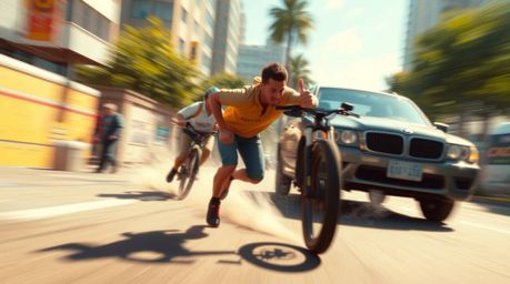 This stunning digital painting captures a dynamic chase scene with exaggerated squash and stretch animation, creating a sense