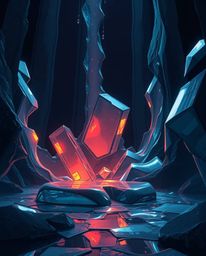 Explore a mesmerizing Isekai anime-style illustration featuring hyperrealistic, melted glass shapes within a low-key lit sci-