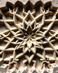 Explore the mesmerizing beauty of Islamic geometric patterns carved in stone, reminiscent of intricate origami folds. These d