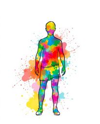 A vibrant and captivating hand-drawn sketch showcasing a human silhouette constructed from colorful splash patterns. This mod