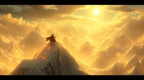 A breathtaking digital painting depicts a majestic dragon and its rider soaring above a breathtaking landscape of icy mountai