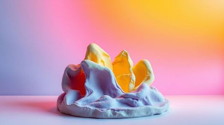 Explore captivating sculptural clay art imbued with an ethereal spiritual vibe, presented in electric vivid colors. Set again