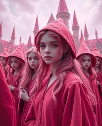 Discover a captivating surreal vision of a magical school, where young wizards with refined features inhabit an otherworldly