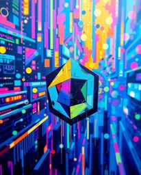 This bold acrylic painting features vibrant colors and textured brushstrokes, creating a stunning visual effect.  The sharp f