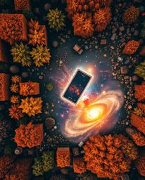 Experience a breathtaking overhead bird's eye view of colliding galaxies in a cosmic explosion of light and color, captured w