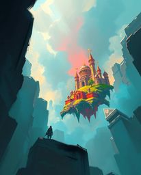 Explore a vibrant and dynamic world with this collection of concept art inspired by floating kingdoms and castles. Each piece