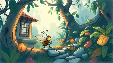 Explore a mystic backyard jungle through the eyes of a bug-sized hero in this captivating color sketchnote illustration. The 