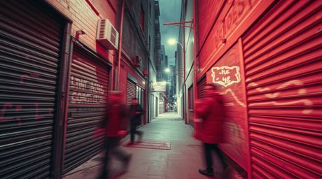 Explore the gritty beauty of a city alley captured in surreal infrared tones. This long exposure photograph features rebellio