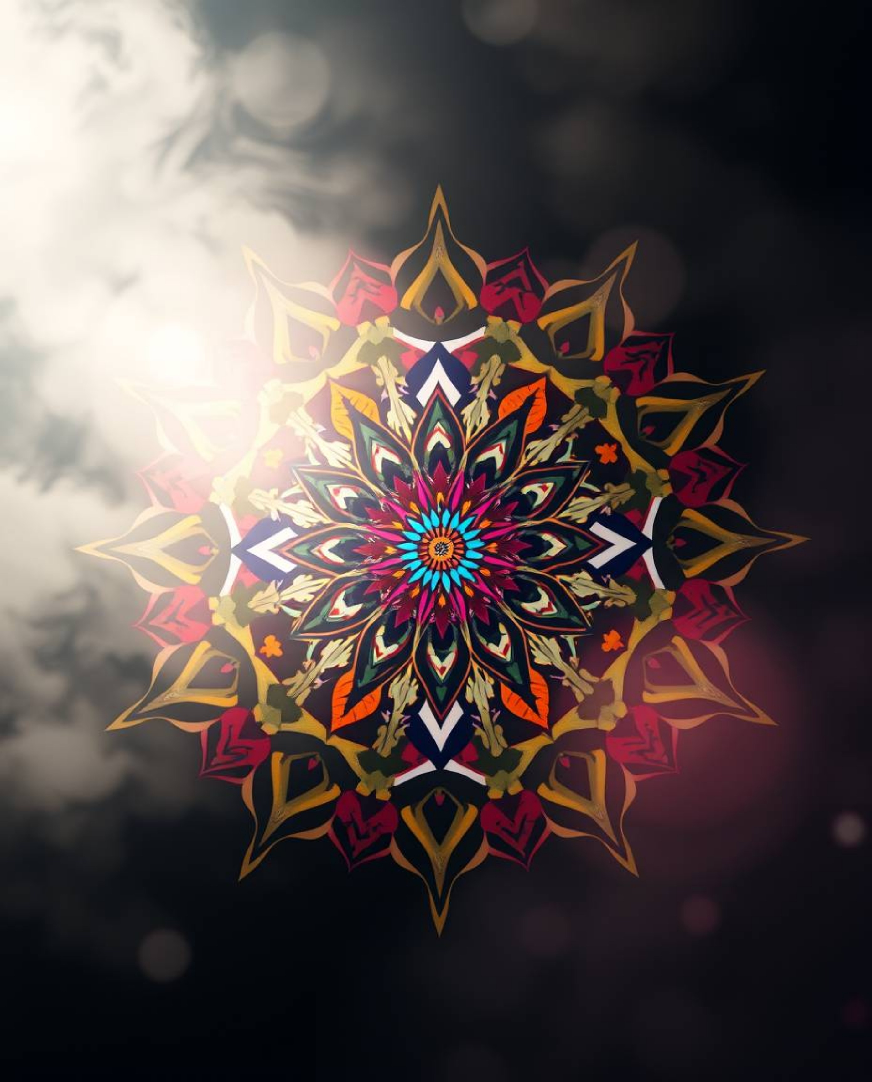 Explore a collection of art pieces showcasing a dreamy atmosphere with geometric floral mandalas and vibrant colors. These sy