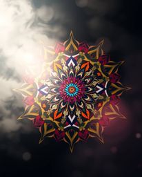 Explore a collection of art pieces showcasing a dreamy atmosphere with geometric floral mandalas and vibrant colors. These sy