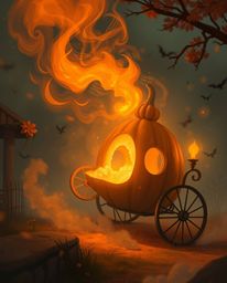 A captivating image depicting an isekai-style anime scene of a magical pumpkin transforming into a carriage. Rendered in a s