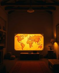 Immerse yourself in a scene of gentle soft light and warm autumn colors as a glowing map is projected in the air within an ol