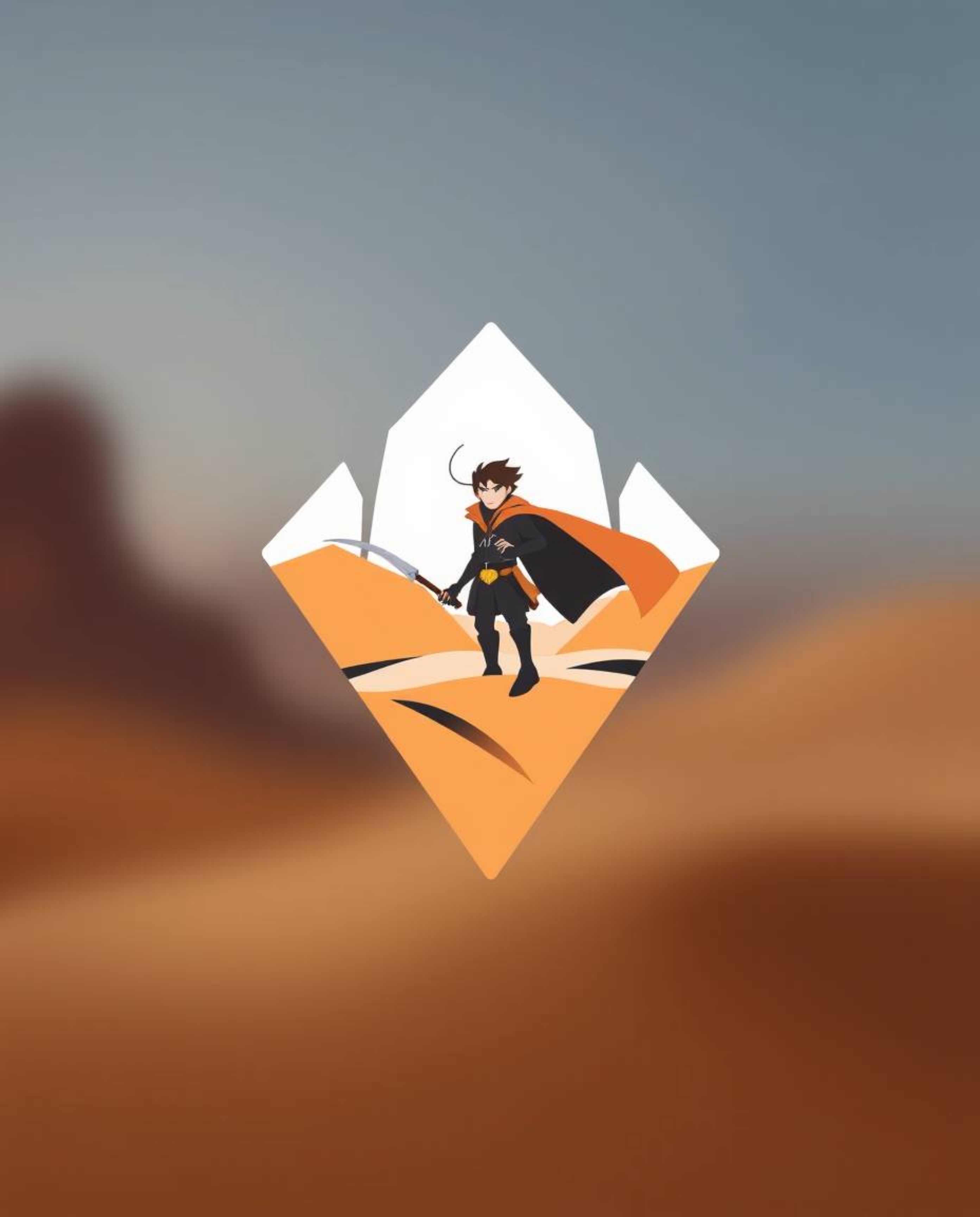 This geometric logo design features a brave hero embarking on a Disney-style desert adventure. The sharp focus brings the her