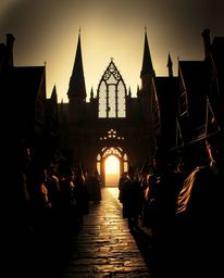 Experience the allure of a magical school teeming with young wizards, captured in striking jet black and white contrast. Bath