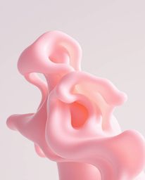 A dramatic cinematic photograph showcasing abstract 3D liquid forms in a palette of soft pastel colors. The composition featu