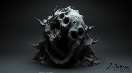 Explore the unsettling beauty of sculptural clay art with an eerie and creepy atmosphere, brought to life through abstract po