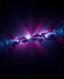 Experience the awe-inspiring beauty of colliding galaxies in a cosmic explosion of rich burgundy and deep blue hues. Captured