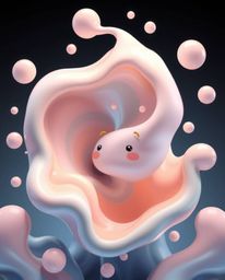 A charming and adorable 3D illustration featuring fluid shapes that endlessly morph and transform. This captivating piece sho