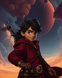 Embark on a dreamlike journey with a brave Disney hero in a fantastical desert adventure. Experience rich burgundy and deep