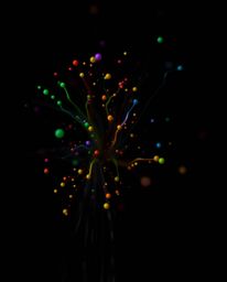 A captivating long-exposure photograph showcases dynamic and colorful splashes frozen in motion against a stark black backgro
