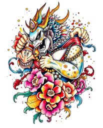 Explore dynamic traditional tattoo art infused with a vibrant watercolor style. This collection features retro flair and comp