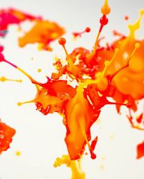 Explore an extreme macro close-up capturing bright, colorful splashes meticulously forming a world map. This creative abstrac
