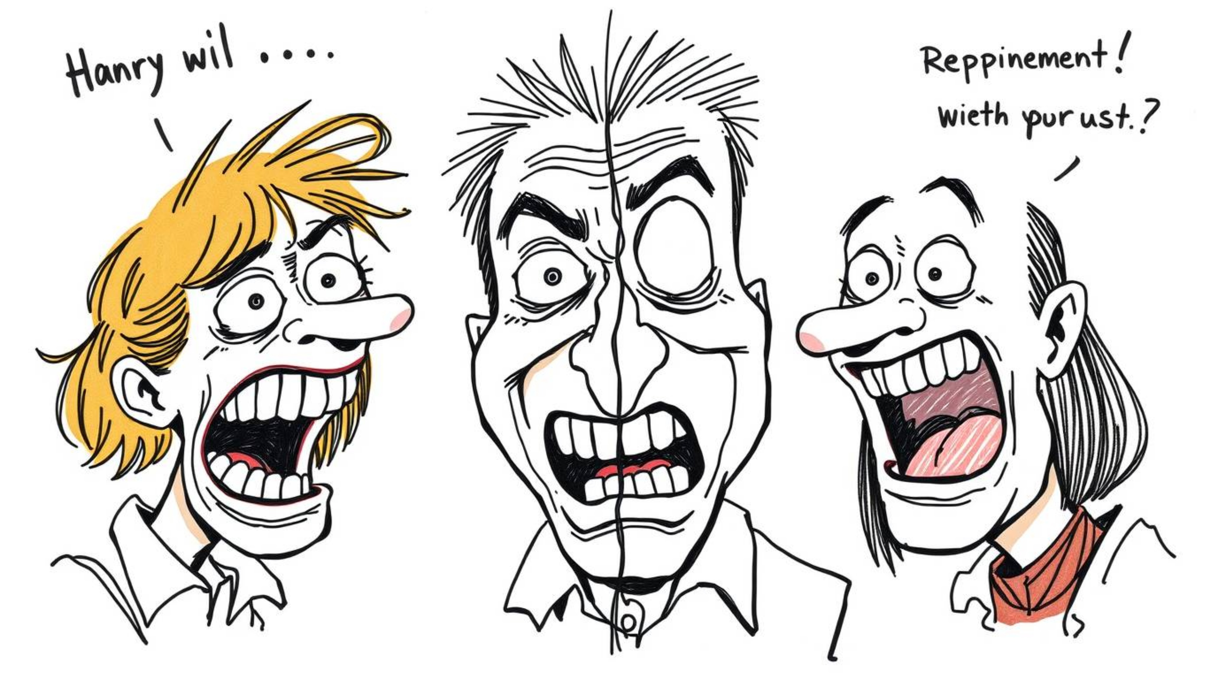 This vibrant sketchnote depicts a hilarious gross-out comedy scene. Featuring a split-screen design with bold areas and exagg