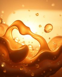 A captivating photograph showcasing glassy, fluid 3D shapes in dynamic motion, enveloped by luminous particles and illuminate
