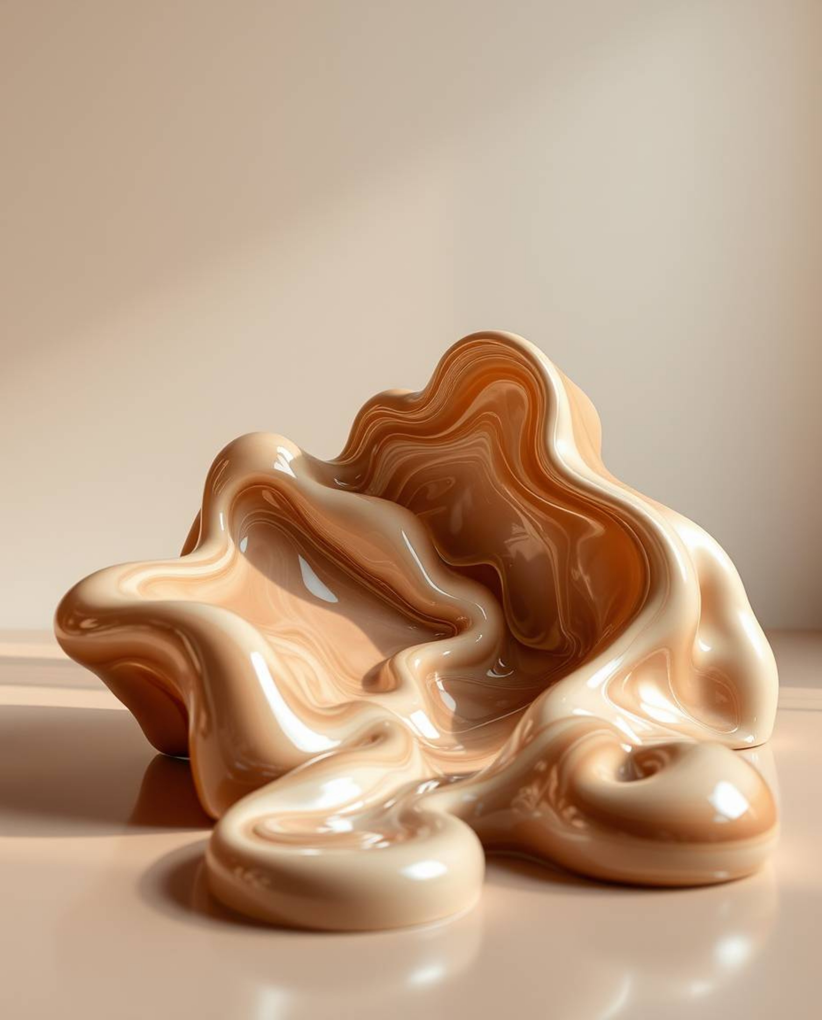 Explore captivating sculptural 3D fluid shapes crafted with a mercury-like texture.  Reflective surfaces amplify the studio l