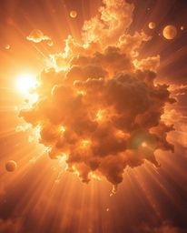 Capture the breathtaking beauty of a cosmic explosion bathed in warm golden hour light. This mesmerizing image features colli