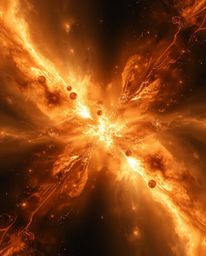 Experience the breathtaking beauty of colliding galaxies captured in stunning light art.  This abstract artwork features a co