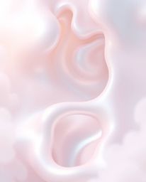 Immerse yourself in a soft, dreamy atmosphere featuring smooth 3D fluid shapes with metallic textures bathed in hazy, soft li