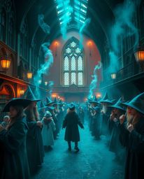 Immerse yourself in a magical school teeming with young wizards, rendered in a rich, deep teal that evokes a luxurious and vi