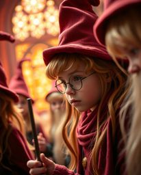 Immerse yourself in a magical school teeming with young wizards, captured in extreme macro close-up. Experience the vibrant