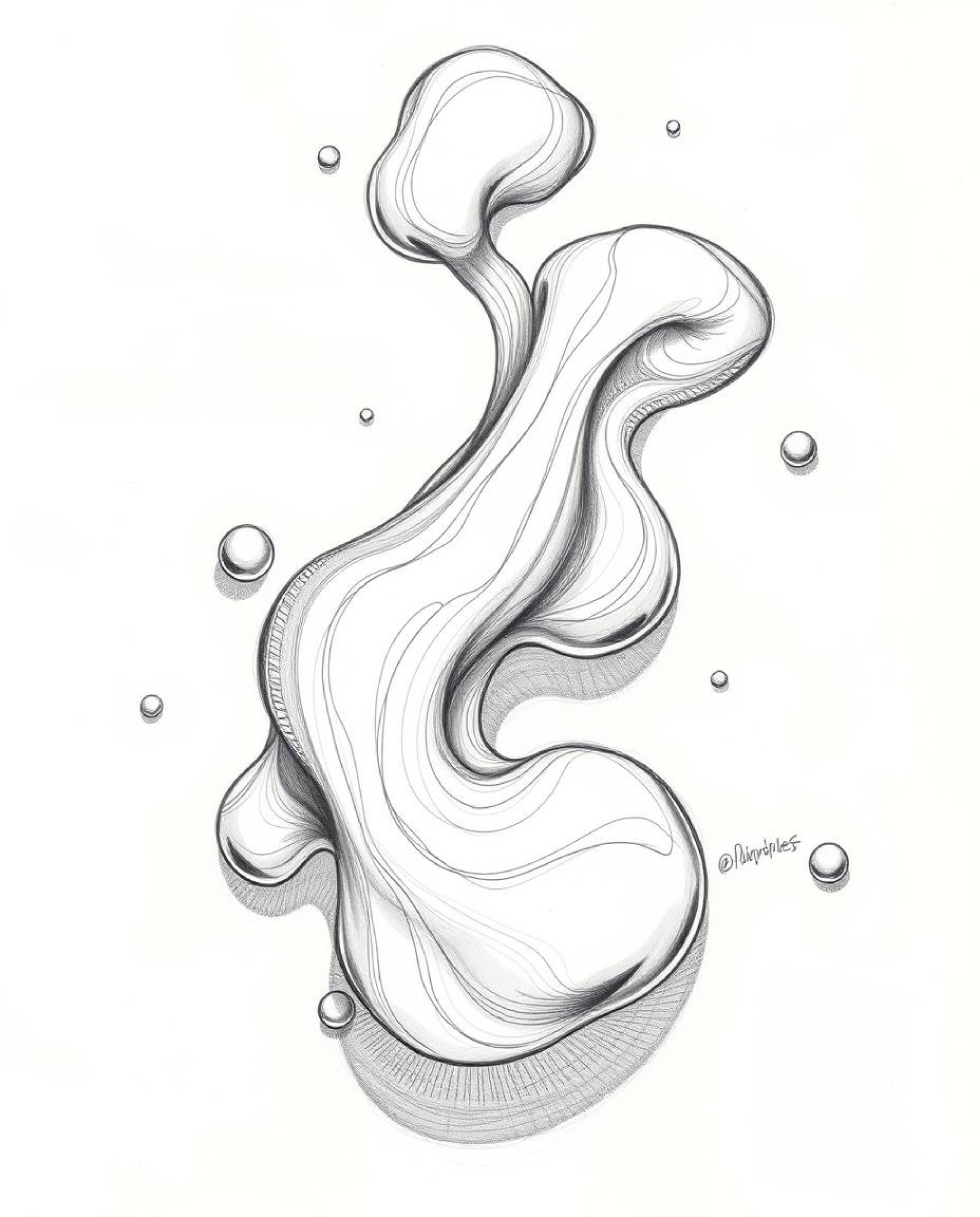 A creative, high-angle hand-drawn sketch aesthetic utilizing 3D rendered fluid organic blobs is presented, emphasizing rough 