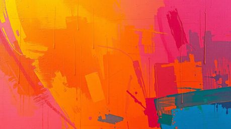 Explore a bold acrylic painting featuring a high-angle perspective and an abstract gradient background with a subtle paper gr