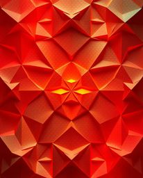 This artwork presents a dramatic, cinematic-style image showcasing an intricate origami-inspired seamless geometric pattern c
