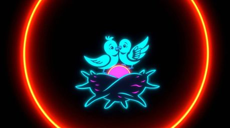 This captivating logo design features two endearing cartoon birds meticulously building a nest, reminiscent of classic animat