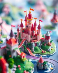 A captivating close-up reveals a vibrant fantasy kingdom, showcasing floating islands and majestic castles. The image boasts