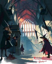 A captivating digital sketch depicts a magical school brimming with young wizards, viewed from a dramatic low angle.  Rendere
