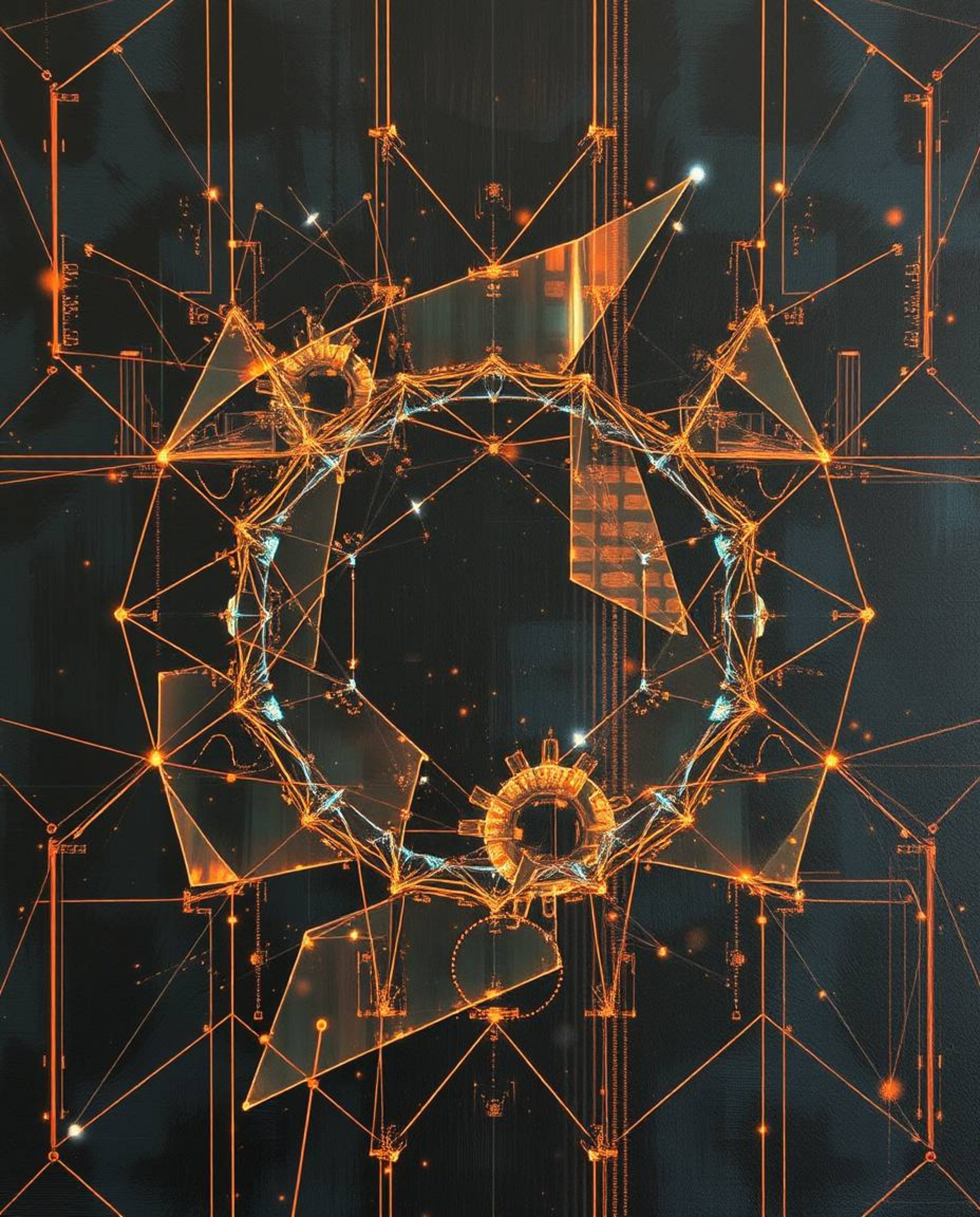 Explore a futuristic digital interface artfully crafted from geometric patterns, exhibiting a mesmerizing holographic effect.