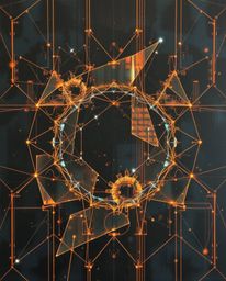 Explore a futuristic digital interface artfully crafted from geometric patterns, exhibiting a mesmerizing holographic effect.