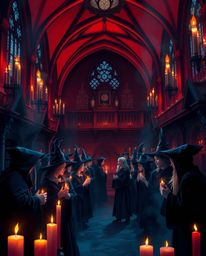Immerse yourself in a captivating scene featuring a magical school teeming with young wizards, rendered in rich burgundy and 