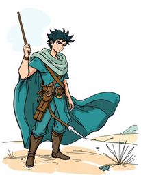 Discover a brave hero embarking on a thrilling desert adventure, depicted in a rich, deep teal hand-drawn sketch. This Disney