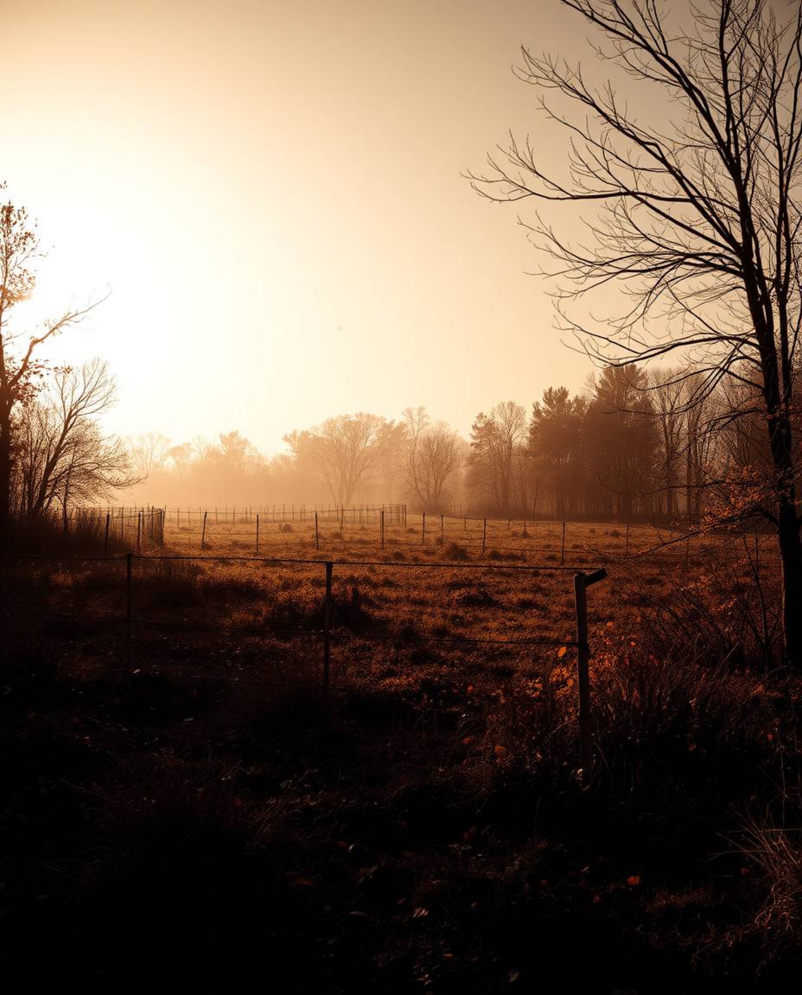 Explore a visually striking scene depicting a warm autumn battlefield with dramatic shadows and a sense of time distortion. W