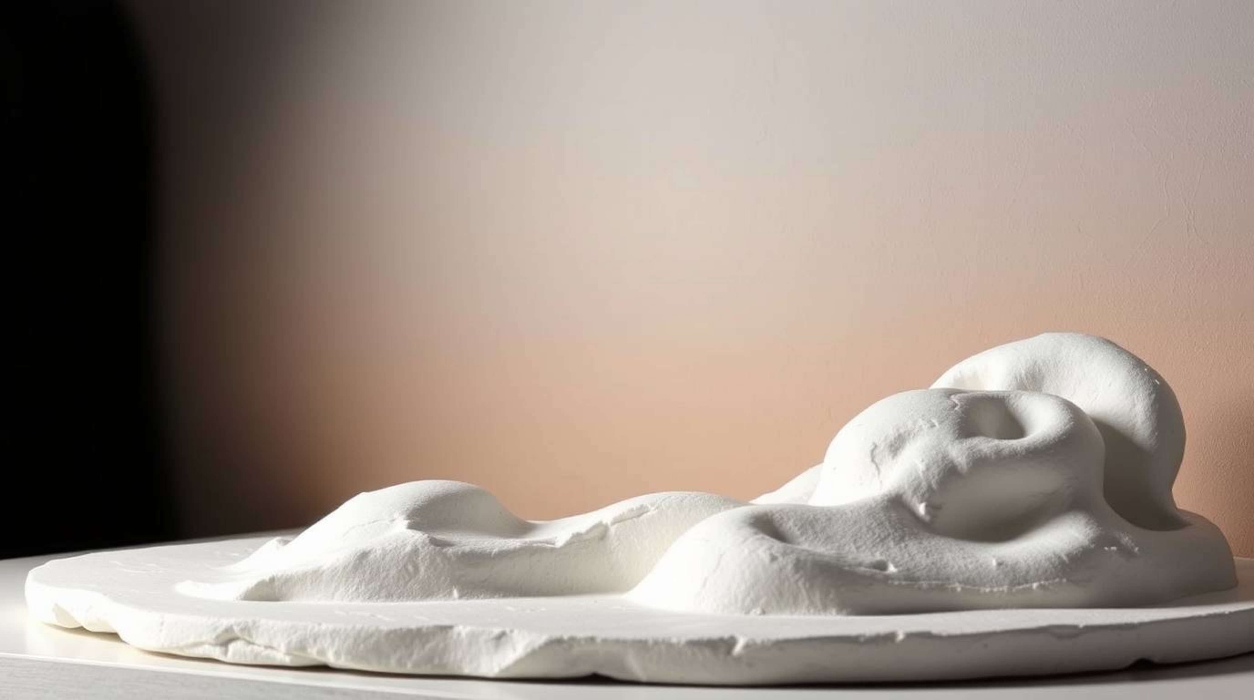 Explore captivating sculptural clay art in classic black and white, featuring a mesmerizing gradient sunset sky texture. This