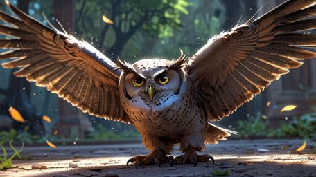 In a profoundly touching and serene scene, beautifully rendered in a blend of Pixar and anime styles, a wise blind owl mentor