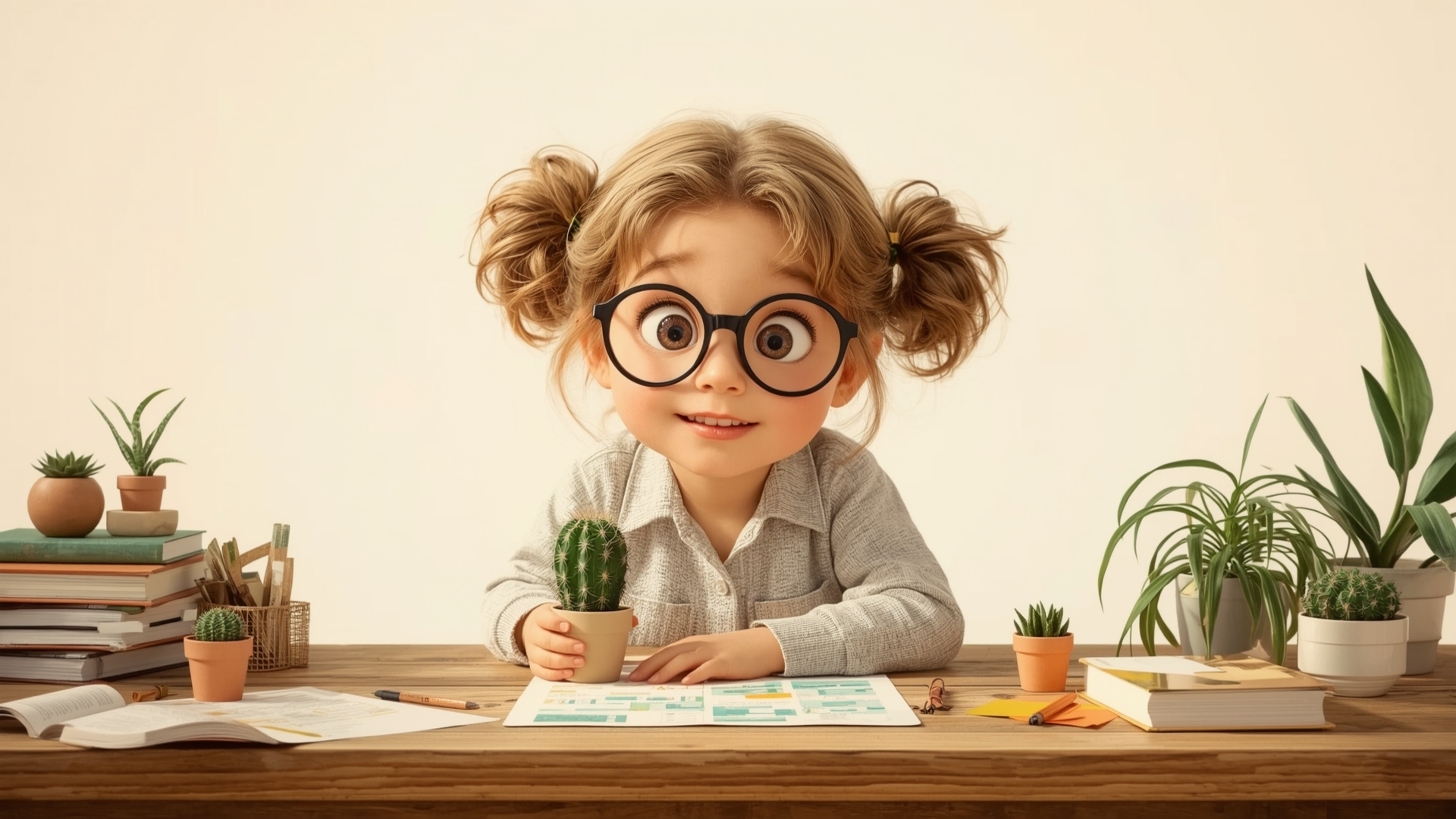 A vibrant, high-resolution stock photo depicts a brilliant, bespectacled homeschooled genius in a stylized, Pixar-inspired ma