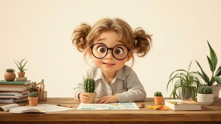 A vibrant, high-resolution stock photo depicts a brilliant, bespectacled homeschooled genius in a stylized, Pixar-inspired ma