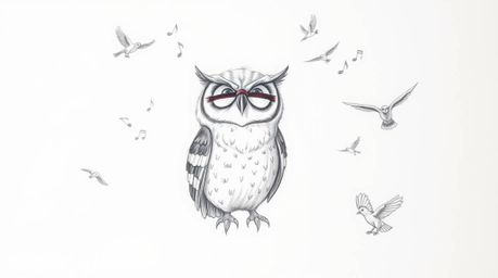 A heartwarming Pixar-style hand-drawn sketch featuring a blind owl with soft, downy feathers and expressive eyes. This inspir